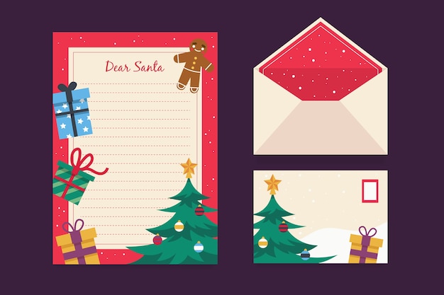 Flaches design der weihnachtsbriefpapierschablone