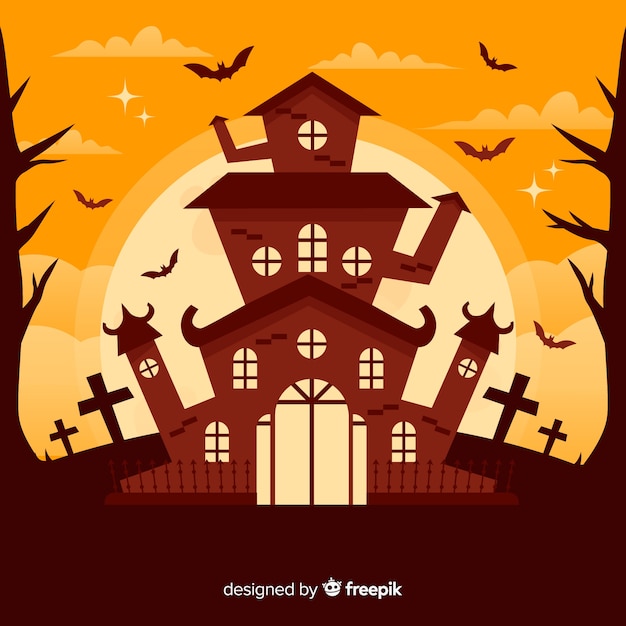 Kostenloser Vektor flaches design des halloween-geisterhauses