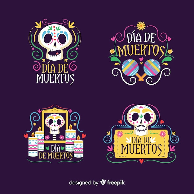 Flaches design dia de muertos abzeichen sammlung