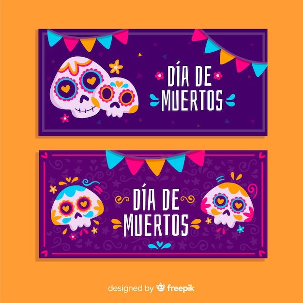 Flaches design día de muertos banner vorlage