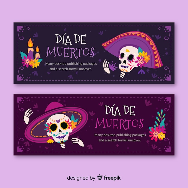 Kostenloser Vektor flaches design día de muertos banner