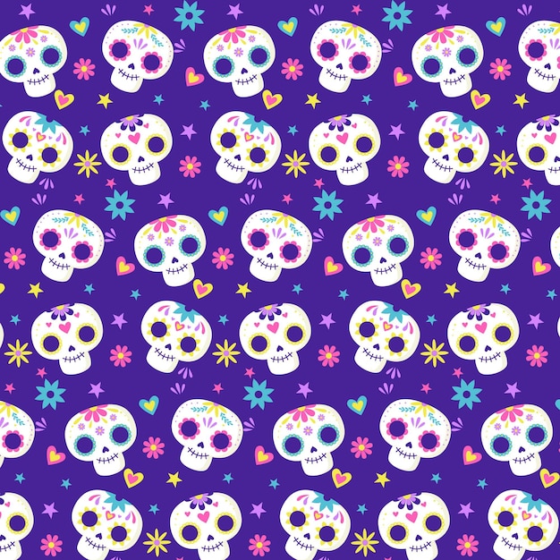 Flaches Design dia de muertos Muster