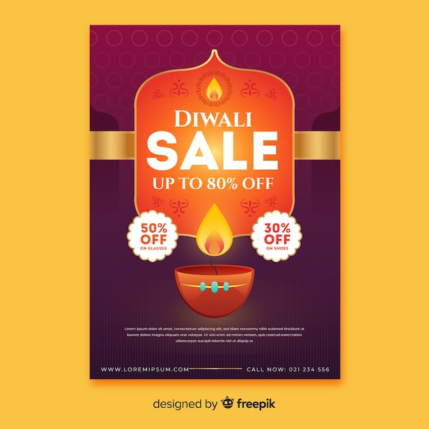 Flaches design diwali verkauf flyer vorlage