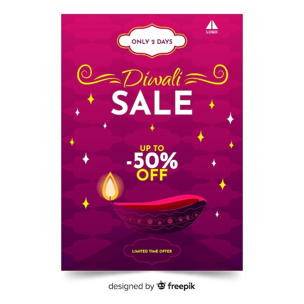 Kostenloser Vektor flaches design diwali verkauf flyer vorlage