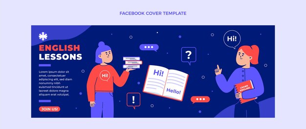 Flaches Design Englisch Facebook-Cover-Vorlage lernen