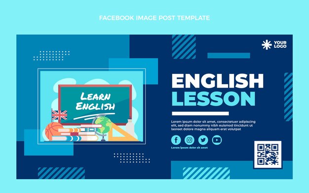 Flaches Design Englischunterricht Facebook-Beitrag