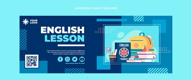 Flaches Design Englischunterricht Facebook-Cover