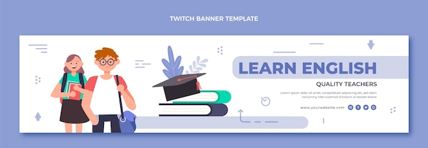 Flaches design englischunterricht twitch banner