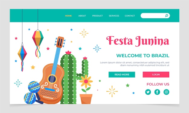 Kostenloser Vektor flaches design festas juninas party-landing-page-vorlage