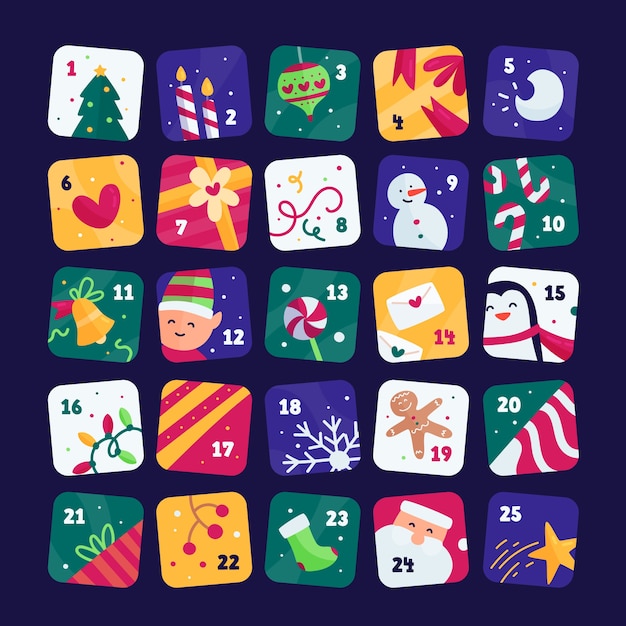 Flaches Design festlichen Adventskalender