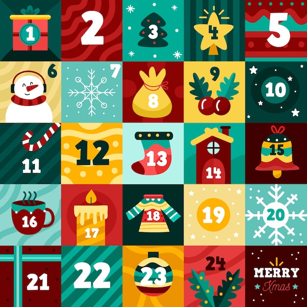 Flaches design festlichen adventskalender