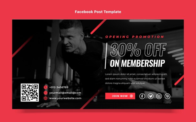 Flaches Design Fitness-Mitgliedschaft Facebook-Post