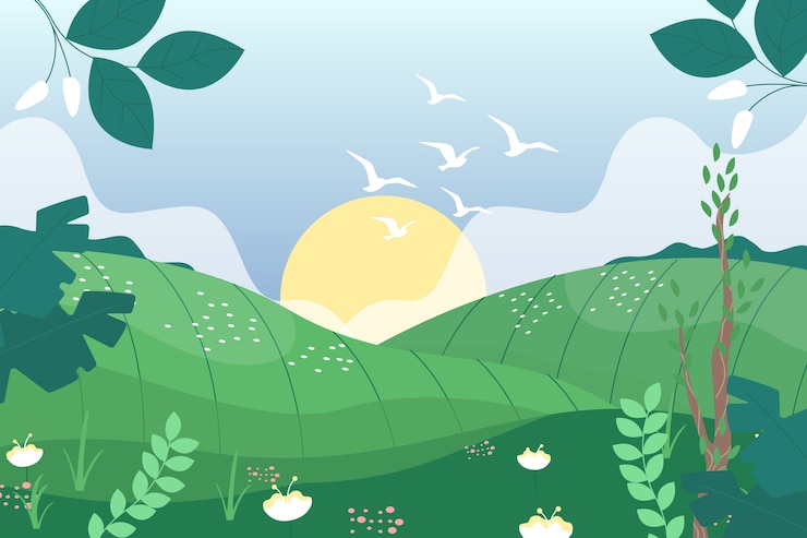 Kostenlose Vektor flaches design frühling landschaftskonzept