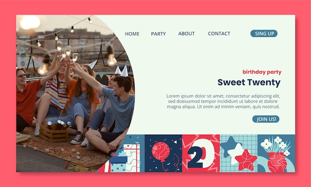 Kostenloser Vektor flaches design-geburtstagsfeier-landing-page