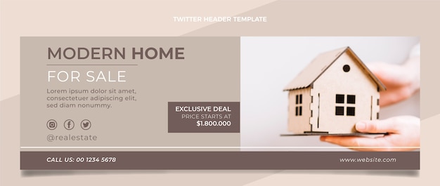 Flaches Design geometrischer Immobilien-Twitter-Header