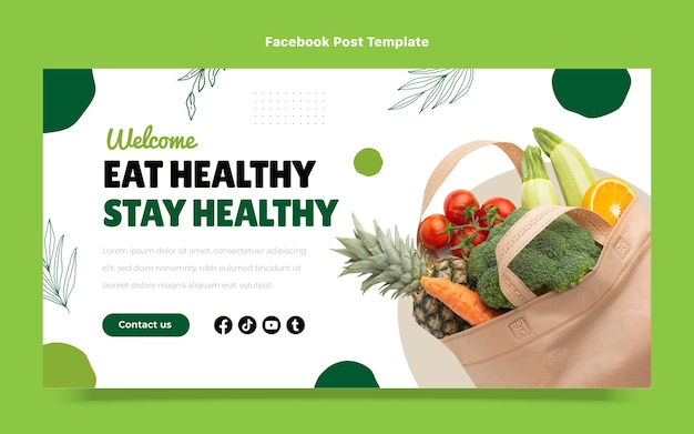 Flaches Design, gesundes Essen, Facebook-Post