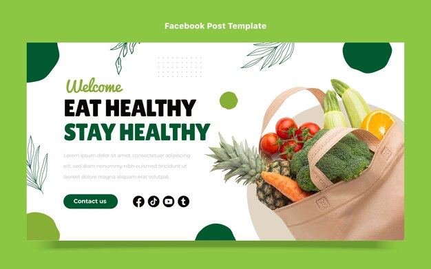 Flaches Design, gesundes Essen, Facebook-Post