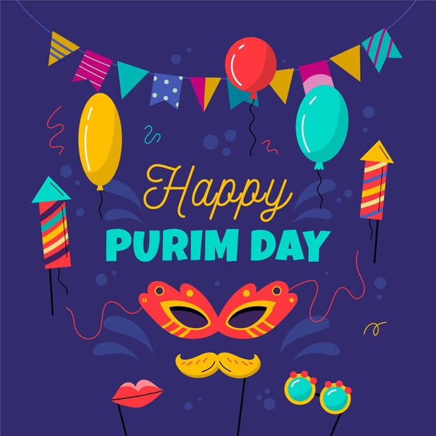 Flaches Design Glücklicher Purim-Tag