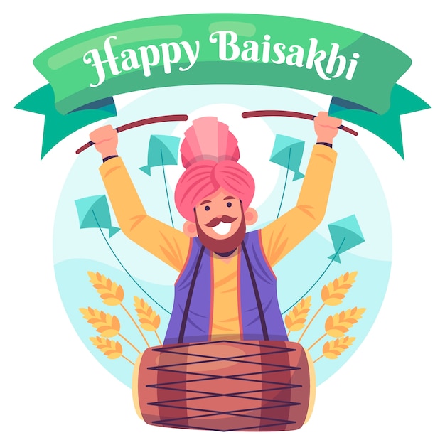 Kostenloser Vektor flaches design glückliches baisakhi-konzept