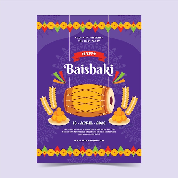 Flaches design glückliches baisakhi plakat