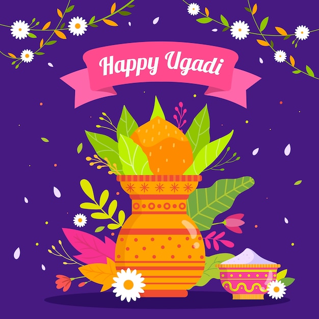 Flaches design glückliches ugadi tageskonzept