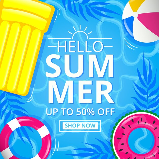 Flaches Design Hallo Sommer Angebot Banner