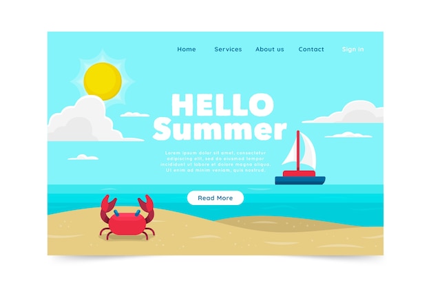 Flaches Design Hallo Sommer Landing Page