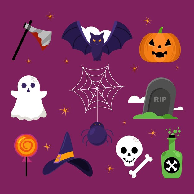 Flaches Design Halloween-Element-Set