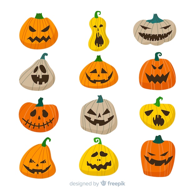 Kostenloser Vektor flaches design halloween kürbis sammlung