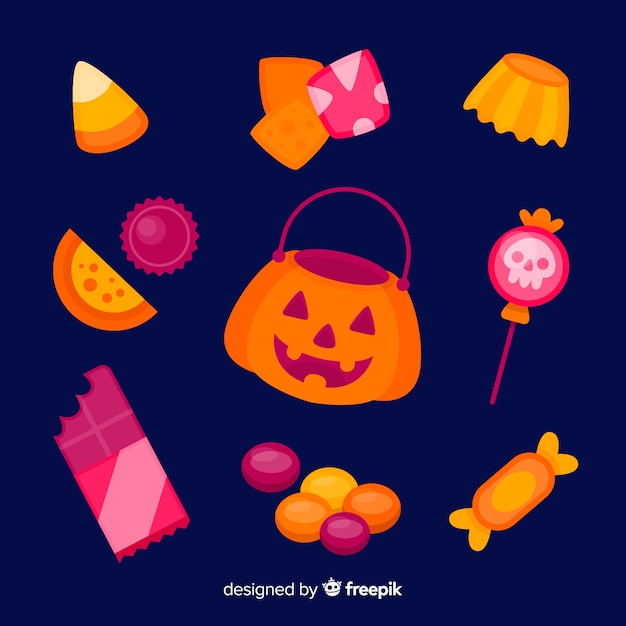 Kostenloser Vektor flaches design halloween-süßigkeitssammlung