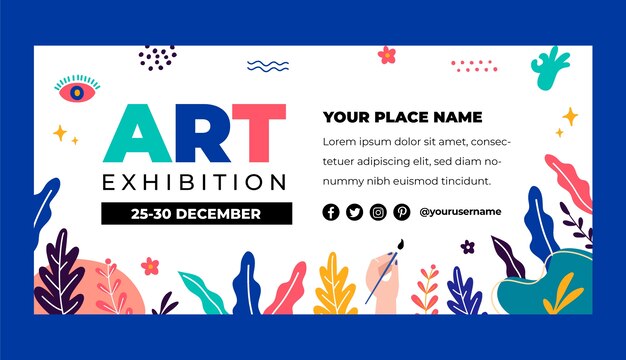 Flaches Design hinterlässt Verkaufsbanner für Kunstausstellungen
