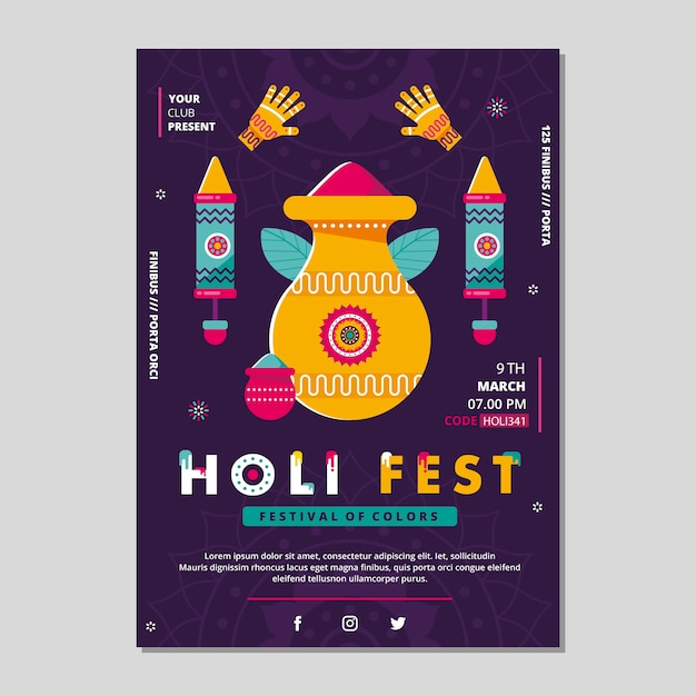 Kostenloser Vektor flaches design holi festival flyer vorlage