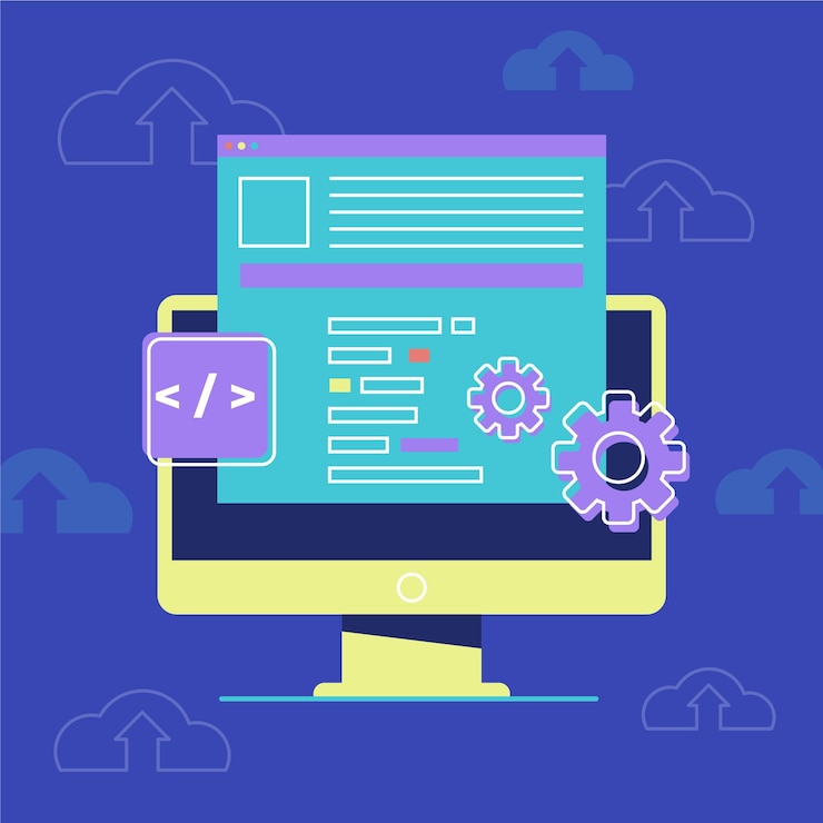 Kostenlose Vektor flaches design illustriert cms desktop