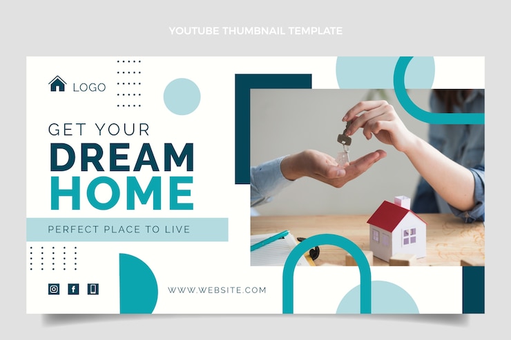 Kostenlose Vektor flaches design-immobilien-youtube-thumbnail
