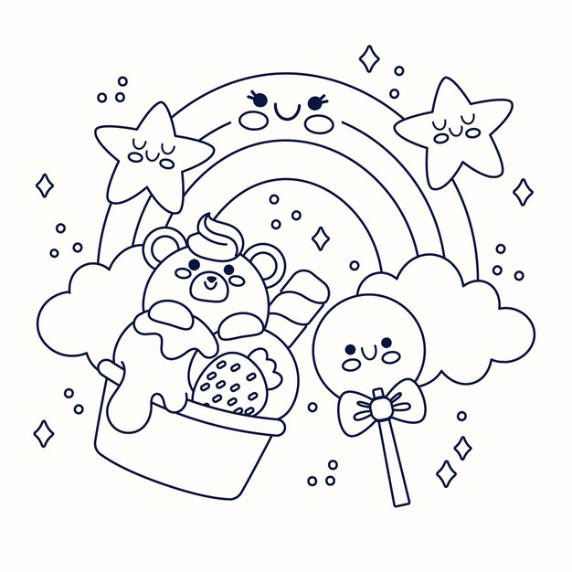 Flaches Design kawaii Malbuchillustration
