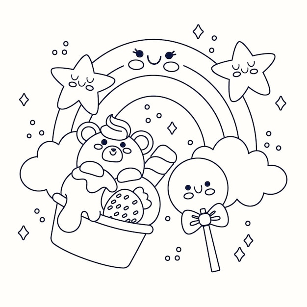 Flaches Design kawaii Malbuchillustration