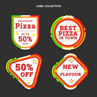 Flaches design köstliche pizza etikettenkollektion