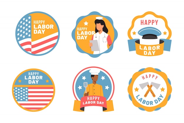 Kostenloser Vektor flaches design labor day label set