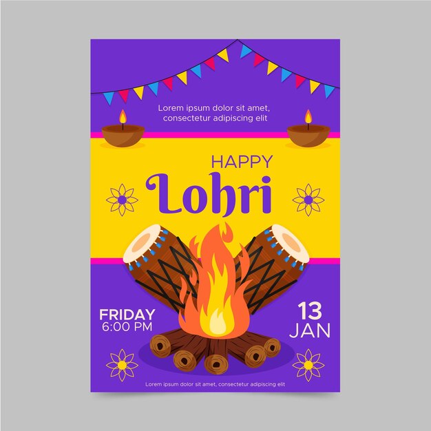 Kostenloser Vektor flaches design lohri plakatschablone