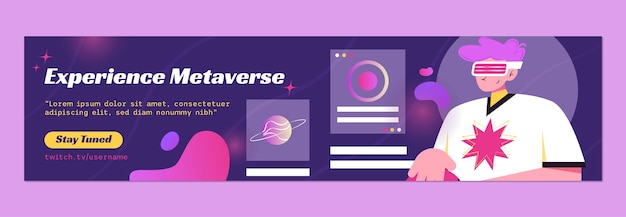 Kostenloser Vektor flaches design-metaverse-konzept-twitch-banner