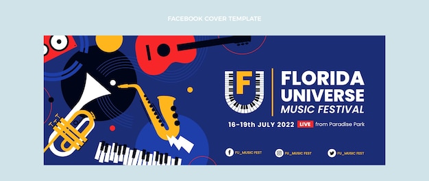 Kostenloser Vektor flaches design minimal music festival facebook cover