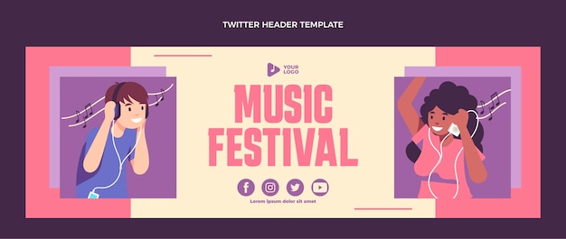 Kostenloser Vektor flaches design minimal music festival twitter header