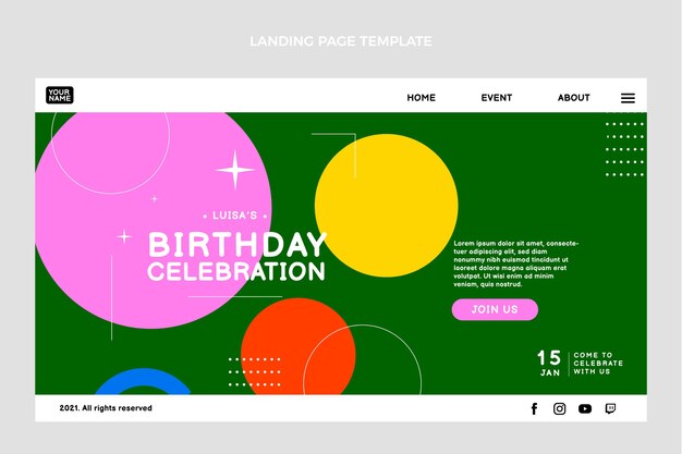 Flaches design minimale geburtstags-landingpage