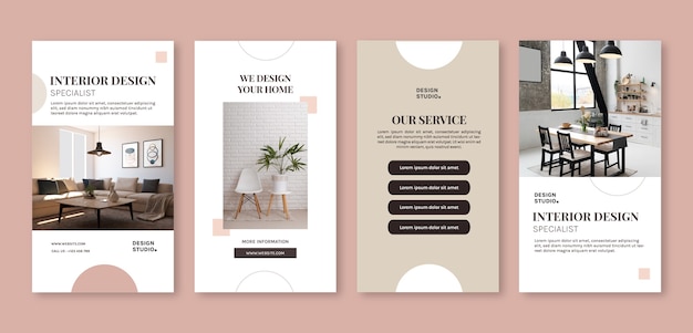 Flaches Design minimale Innenarchitektur Instagram-Geschichten gesetzt