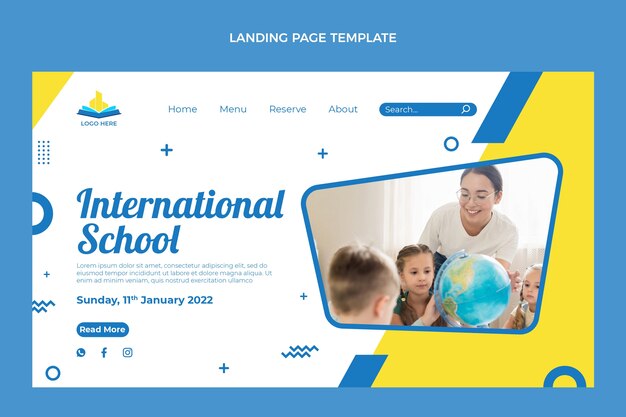 Flaches Design, minimale Zielseite der internationalen Schule