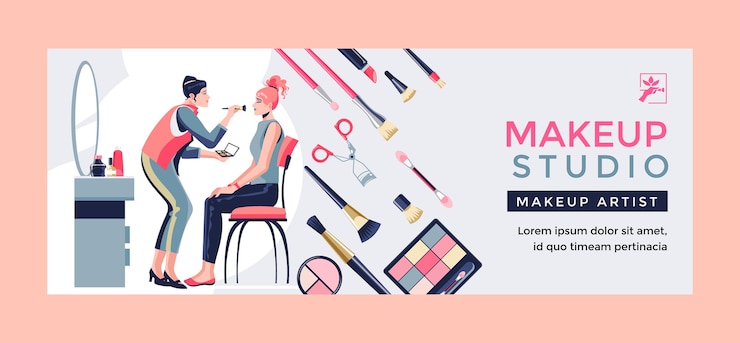 Kostenlose Vektor flaches design minimaler make-up-künstler facebook-cover
