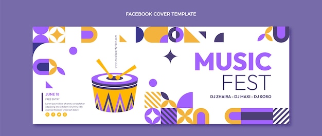Kostenloser Vektor flaches design mosaik musik festival facebook cover
