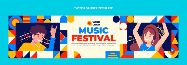 Flaches Design-Mosaik-Musikfestival-Twitter-Banner