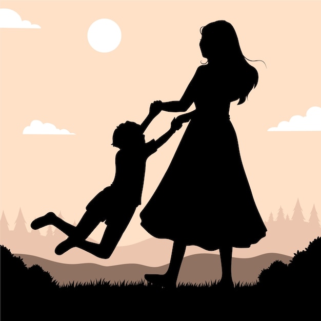 Flaches design mutter und sohn silhouette