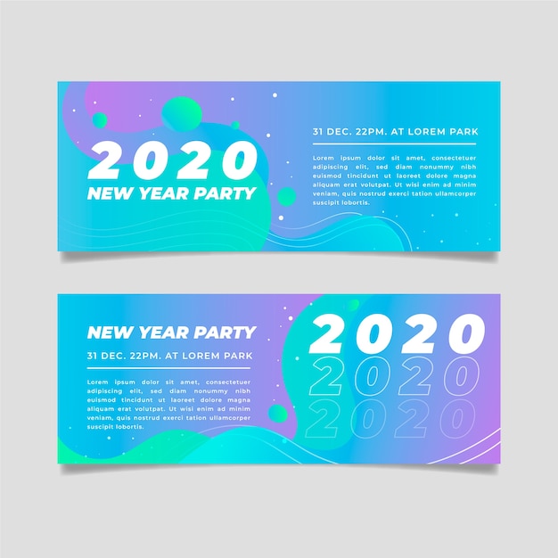 Flaches design neujahr 2020 party banner pack